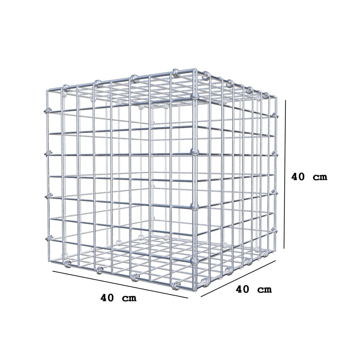 Gabione 40 cm x 40 cm x 40 cm (L x H x T), Maschenweite 5 x 5 cm, Spiralring