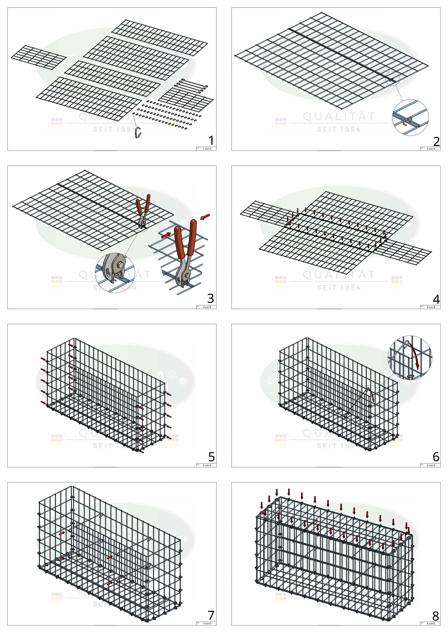 Gabion 100 cm x 100 cm x 30 cm (L x H x P), mailles 5 cm x 10 cm, anneau en C