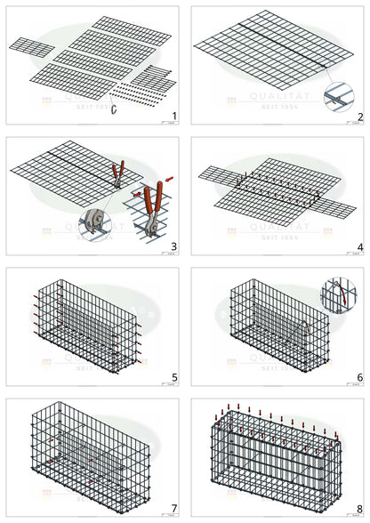 Gabion 100 cm x 100 cm x 30 cm (L x H x P), mailles 5 cm x 10 cm, anneau en C