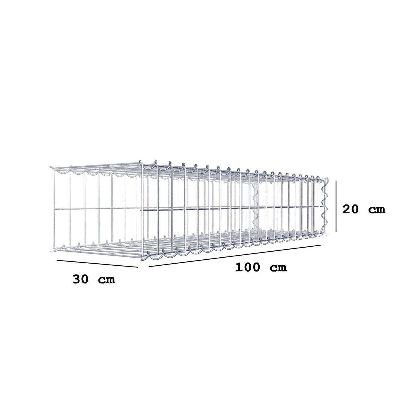 Gabbione aggiuntivo tipo 2 100 cm x 20 cm x 30 cm (L x A x P), maglia 5 cm x 10 cm, spirale
