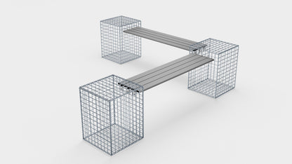 Gartenbank 3 Spiralgabionen - 205 x 60 x 40 cm (L x H x T) MW 5 x 5 cm, mit Recyclingauflage in anthrazit