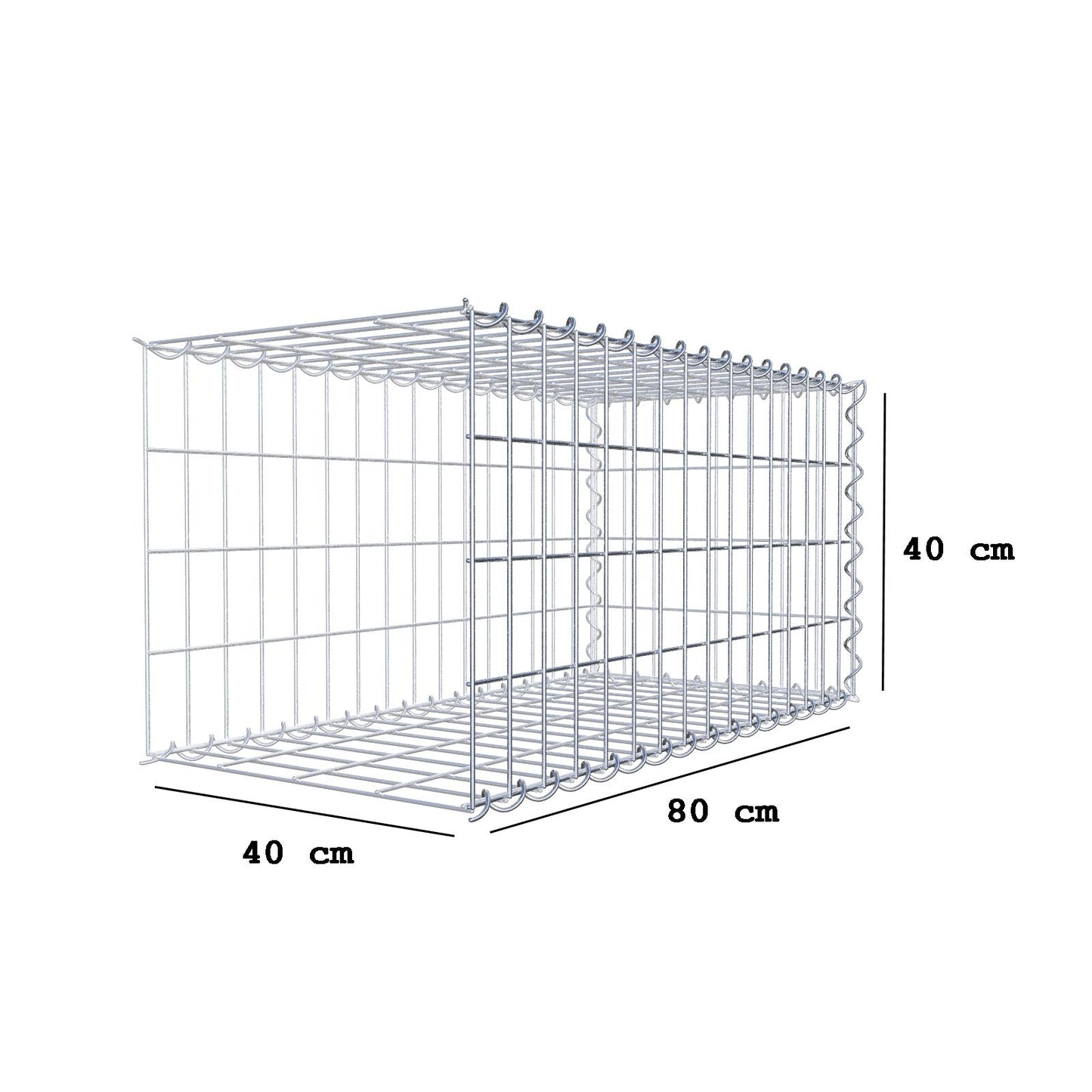 Gabião tipo 2 80 cm x 40 cm x 40 cm (C x A x P), malhagem 5 cm x 10 cm, espiral