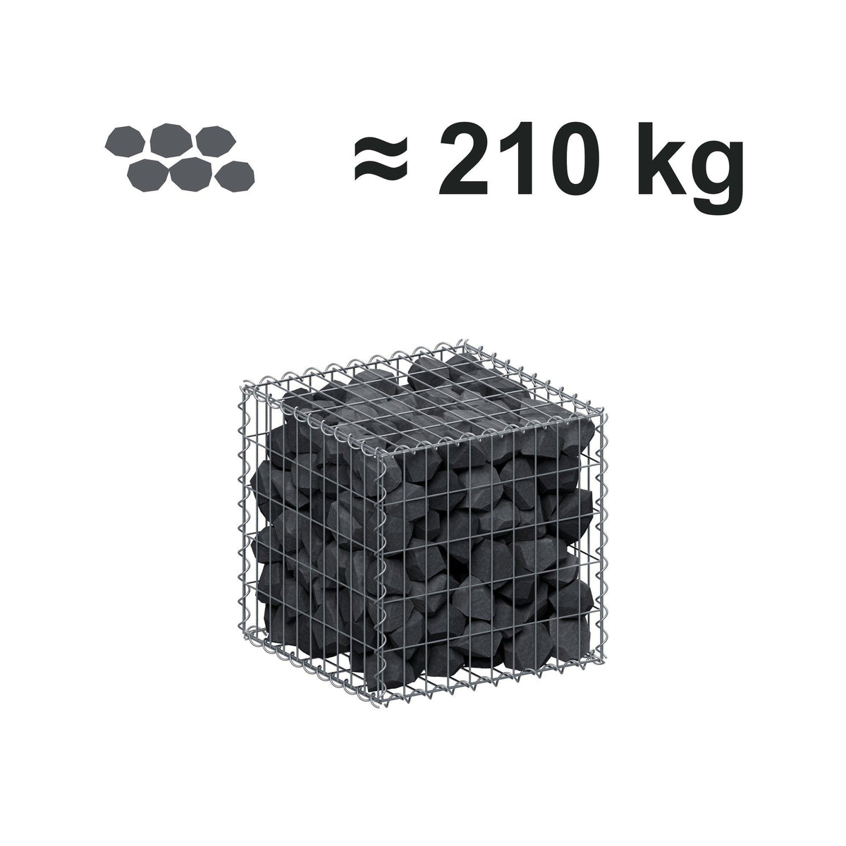 Gabião 50 cm x 50 cm x 50 cm (C x A x P), malhagem 5 cm x 10 cm, espiral