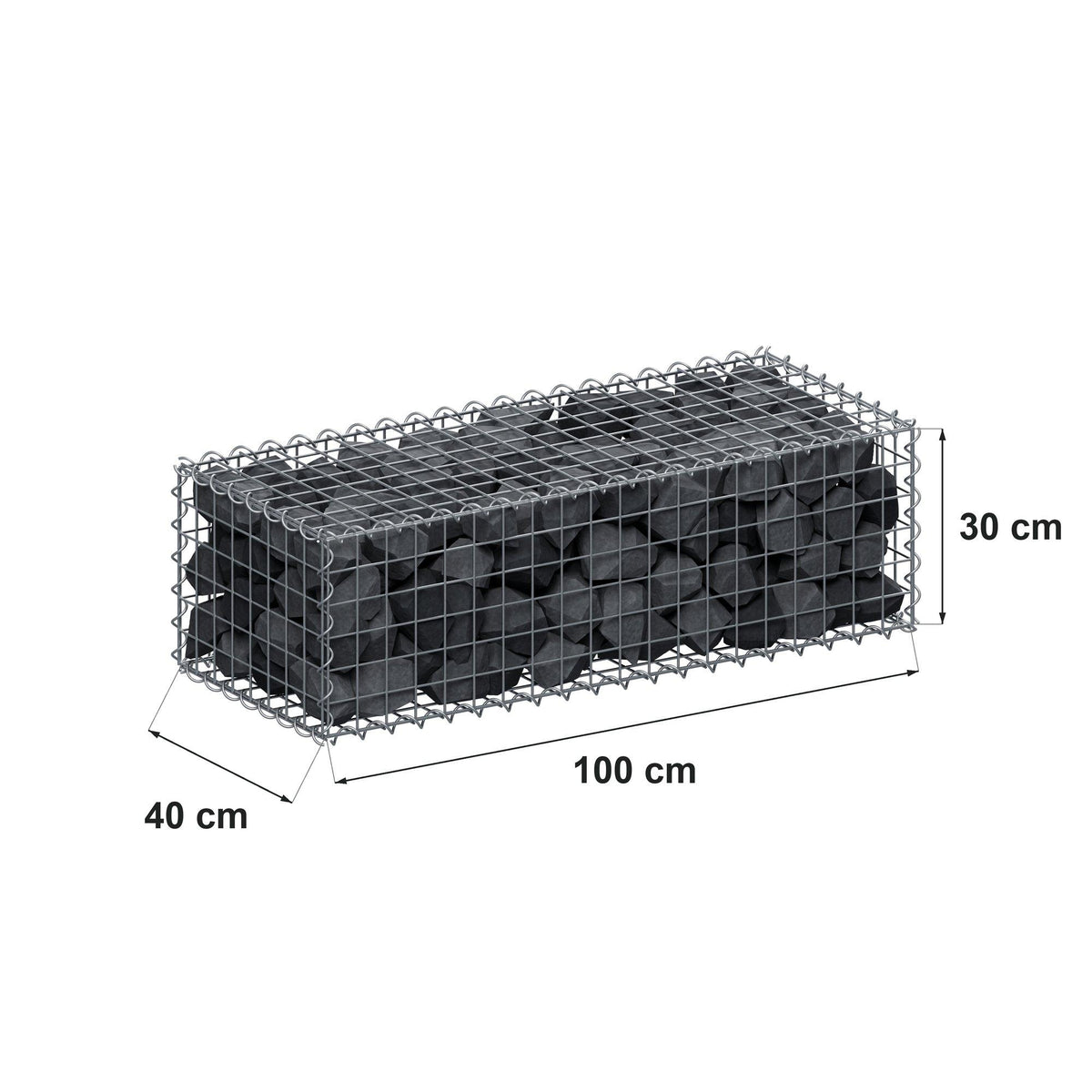 Gabion 100 cm x 30 cm x 40 cm (L x H x D), mesh size 5 cm x 5 cm, spiral