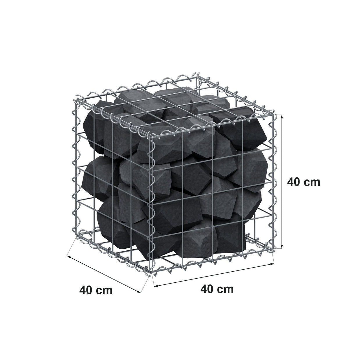 Gabião 40 cm x 40 cm x 40 cm (C x A x P), malhagem 10 cm x 10 cm, espiral