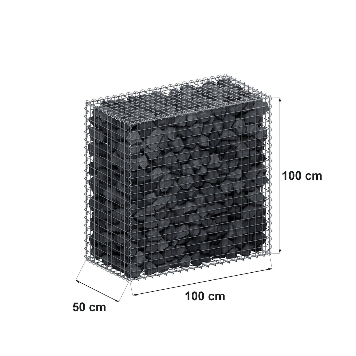 Schanskorf 100 cm x 100 cm x 50 cm (L x H x D), maaswijdte 5 cm x 5 cm, spiraalvormig