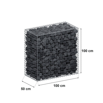 Schanskorf 100 cm x 100 cm x 50 cm (L x H x D), maaswijdte 5 cm x 5 cm, spiraalvormig