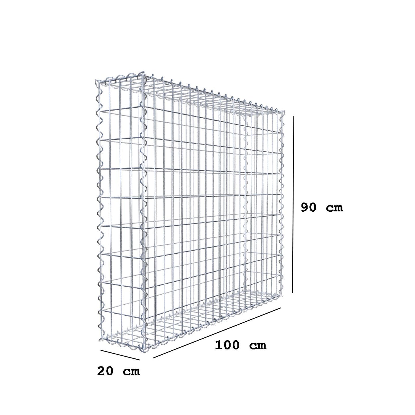 Schanskorf 100 cm x 90 cm x 20 cm (L x H x D), maaswijdte 5 cm x 10 cm, spiraalvormig