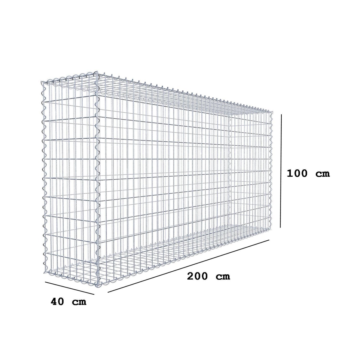 Gabion 200 cm x 100 cm x 40 cm (L x H x D), maskstorlek 5 cm x 10 cm, spiral
