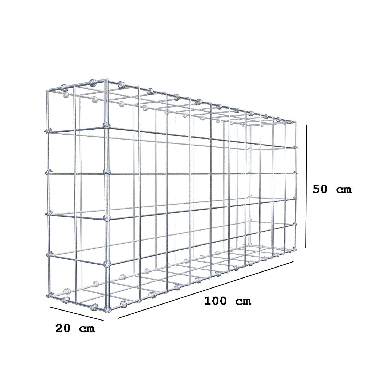 Gabbione 100 cm x 50 cm x 20 cm (L x H x P), maglia 10 x 10 cm, anello a spirale