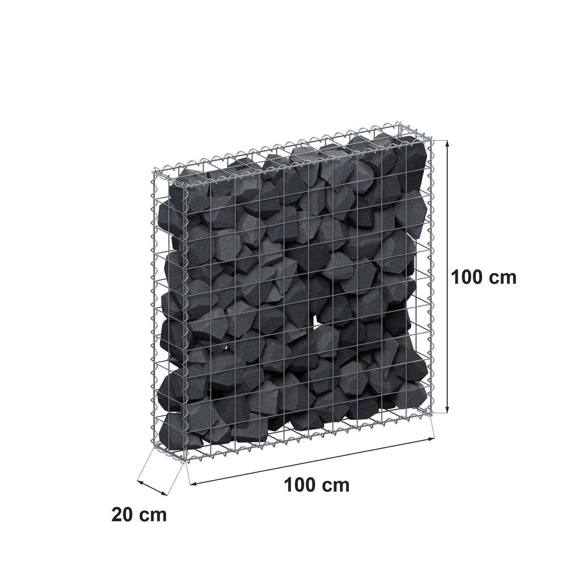 Gabion 100 cm x 100 cm x 20 cm (L x H x D), mesh size 10 cm x 10 cm, spiral