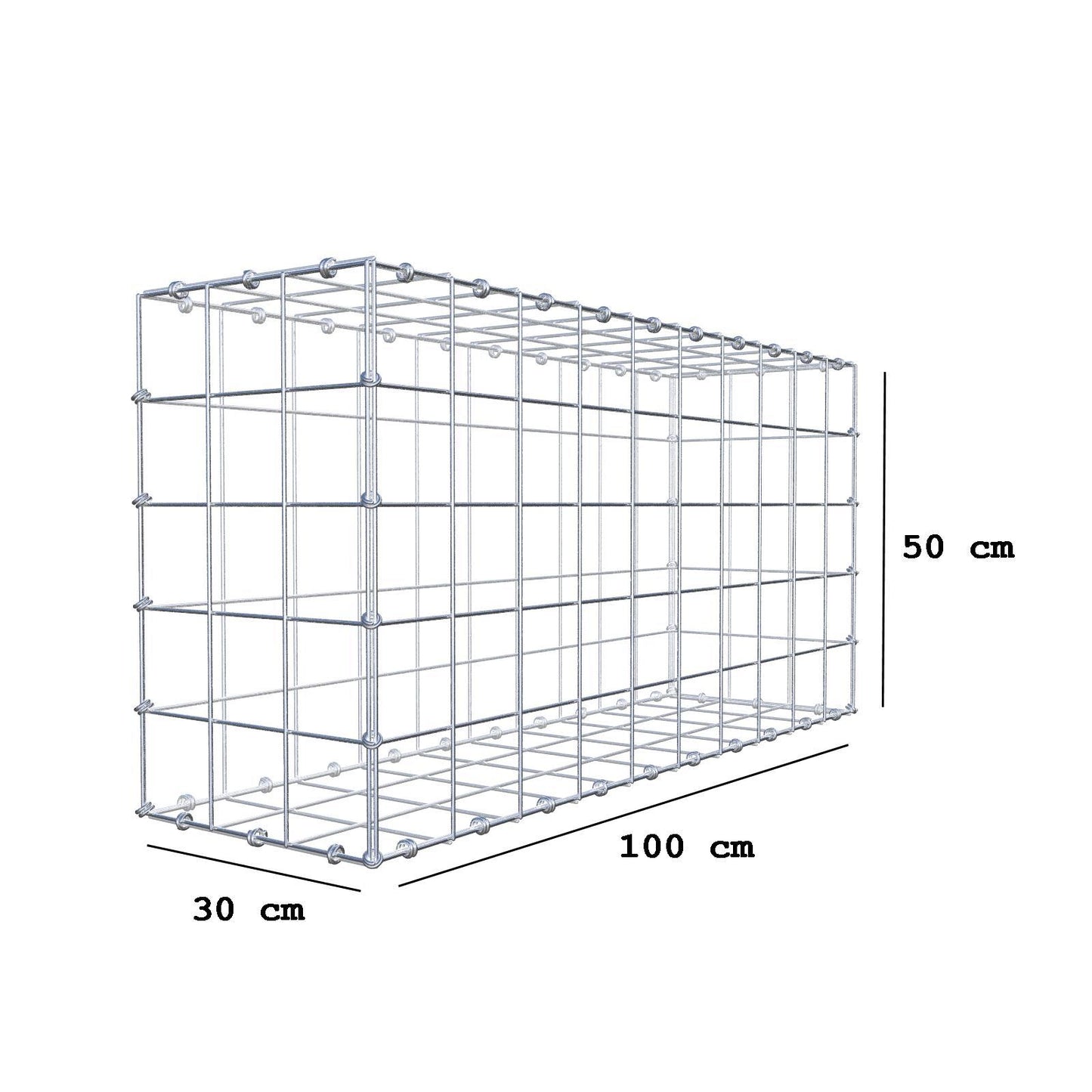 Gabbione 100 cm x 50 cm x 30 cm (L x H x P), maglia 10 x 10 cm, anello a spirale