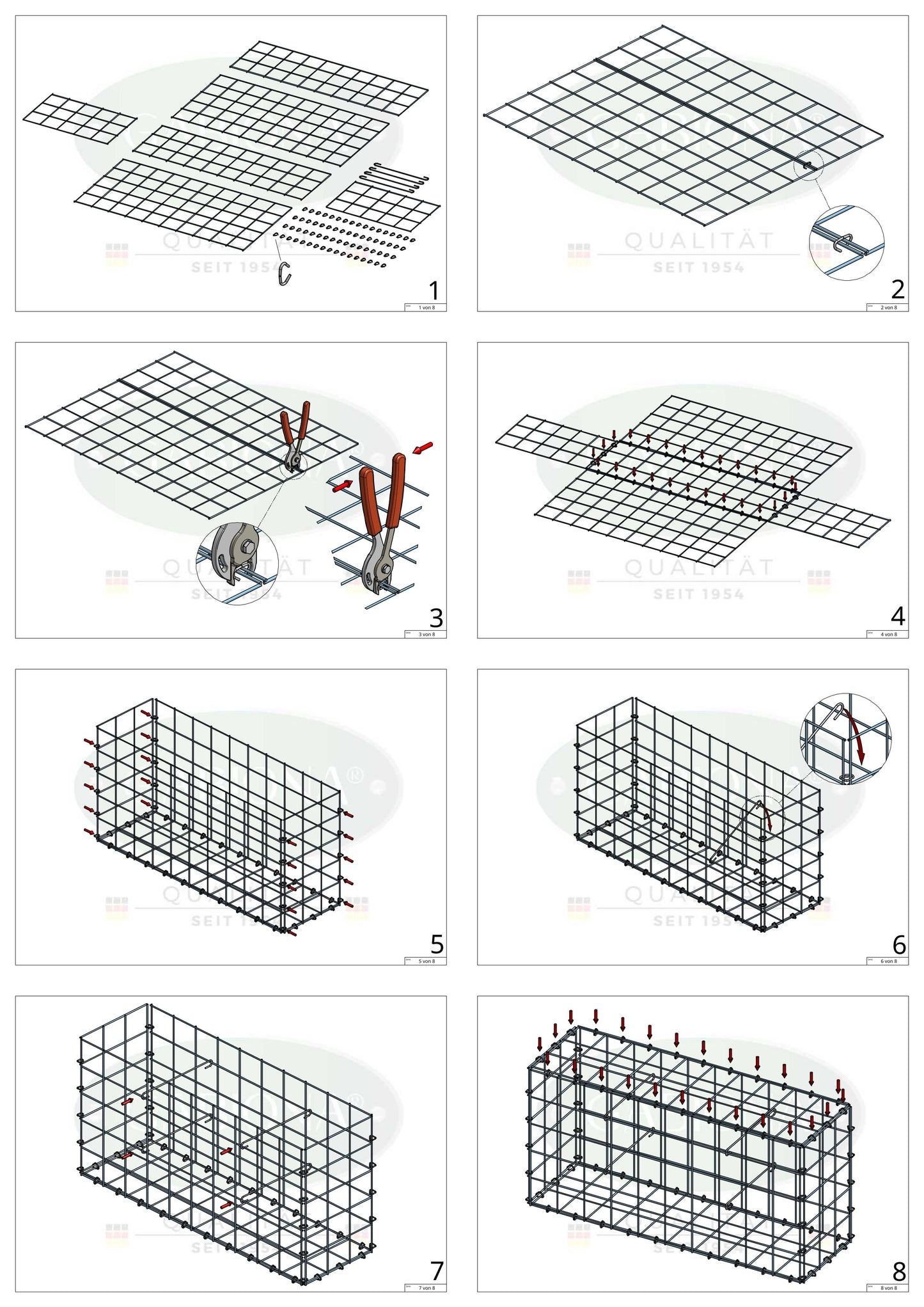Gabion 50 cm x 40 cm x 40 cm (L x H x P), mailles 10 cm x 10 cm, anneau en C