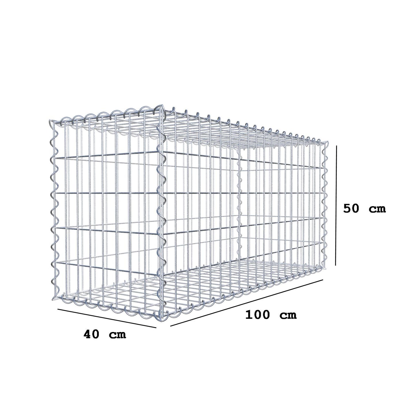 Schanskorf 100 cm x 50 cm x 40 cm (L x H x D), maaswijdte 5 cm x 10 cm, spiraalvormig