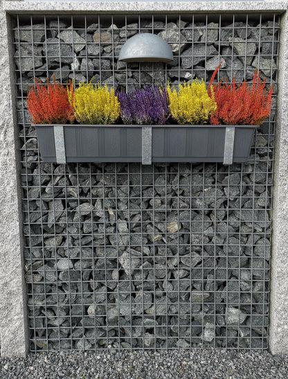 Galvanized flower box holder in a set of 3 including flower pot, for gabions MW 5 x 5