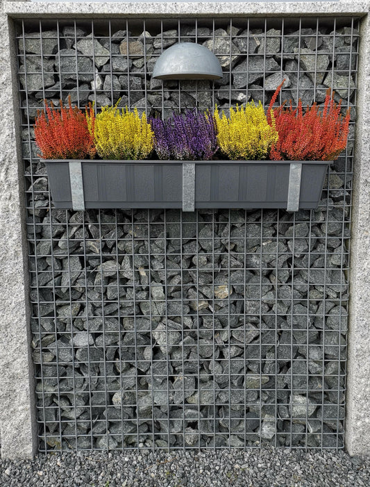 Galvanized flower box holder in a set of 3 including flower pot, for gabions MW 5 x 5