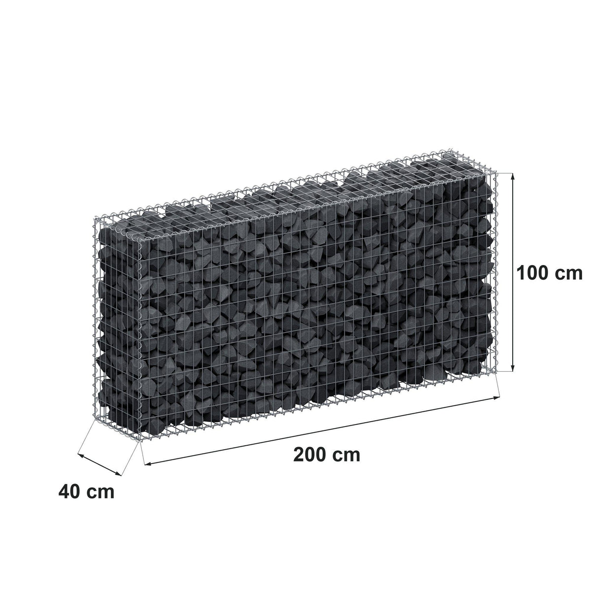 Gabbione 200 cm x 100 cm x 40 cm (L x H x P), maglia 5 cm x 10 cm, spirale
