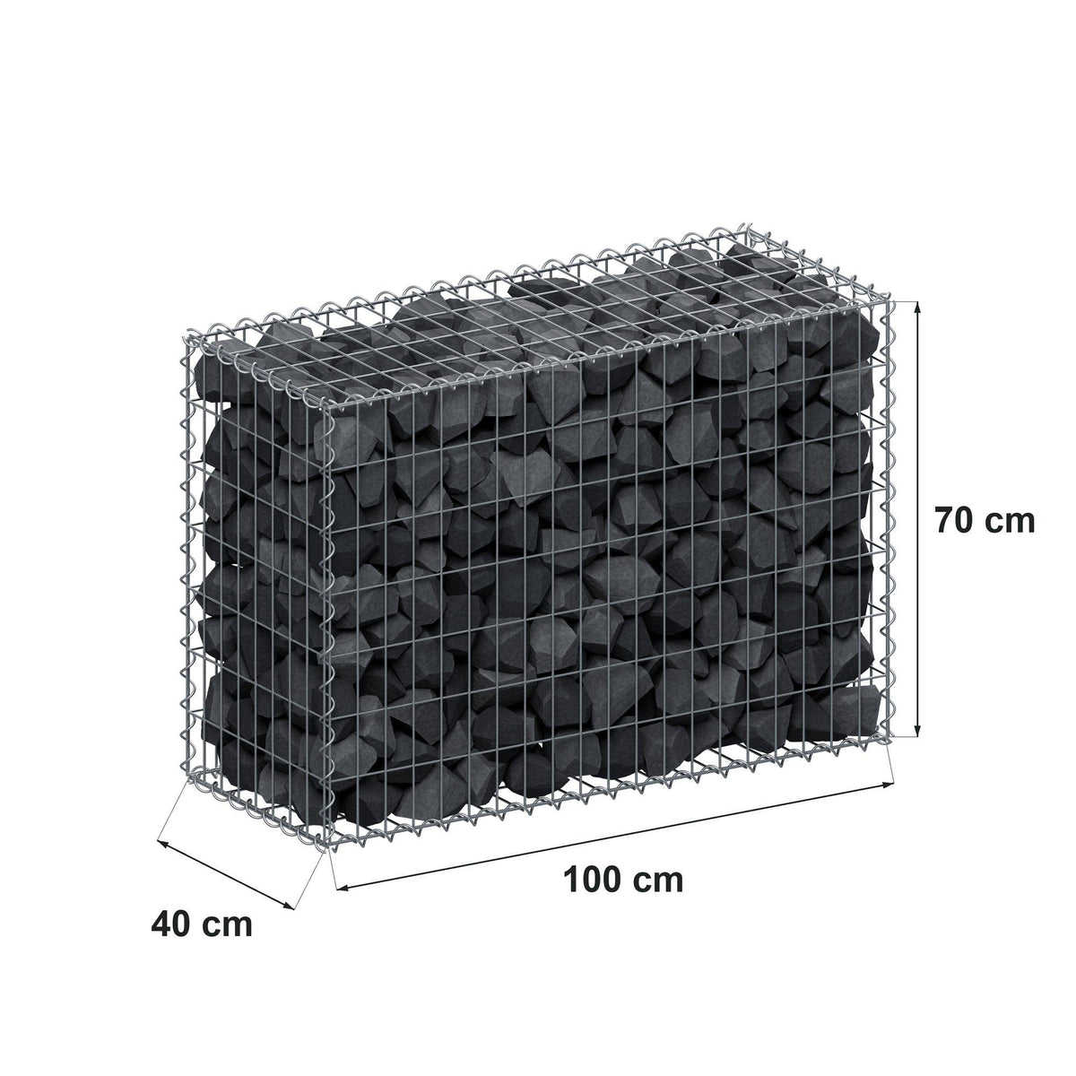 Gabion 100 cm x 70 cm x 40 cm (L x H x D), maskestørrelse 5 cm x 10 cm, spiral