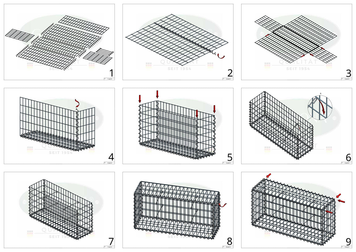 Gabião 200 cm x 100 cm x 20 cm (C x A x P), malhagem 5 cm x 10 cm, espiral