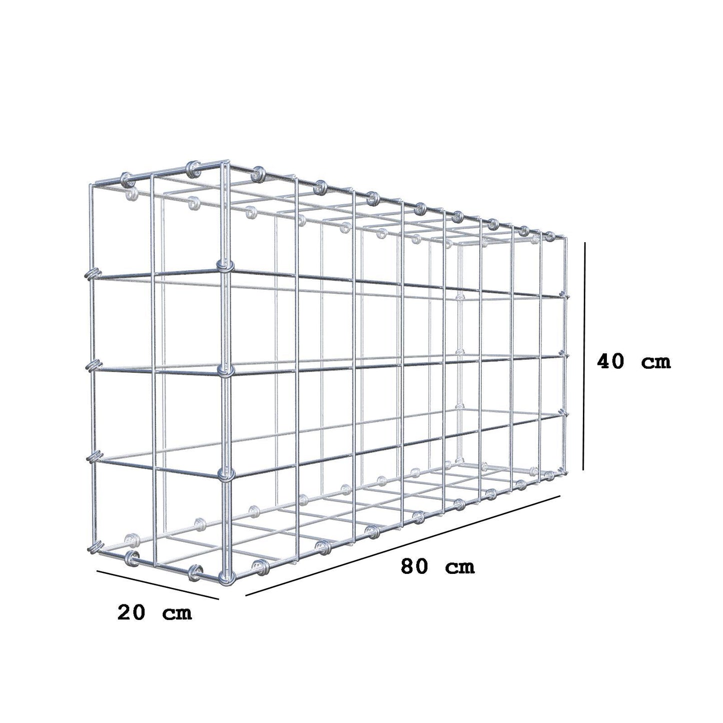 Gabione 80 cm x 40 cm x 20 cm (L x H x T), Maschenweite 10 x 10 cm, Spiralring