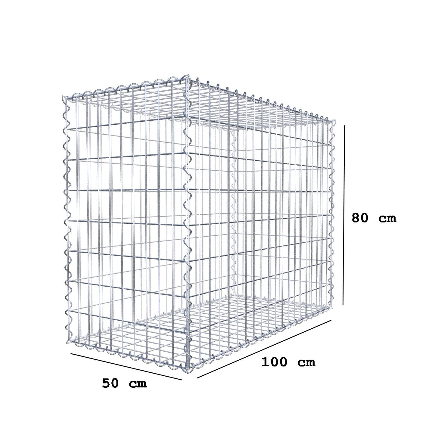 Gabion 100 cm x 80 cm x 50 cm (L x H x D), mesh size 5 cm x 10 cm, spiral