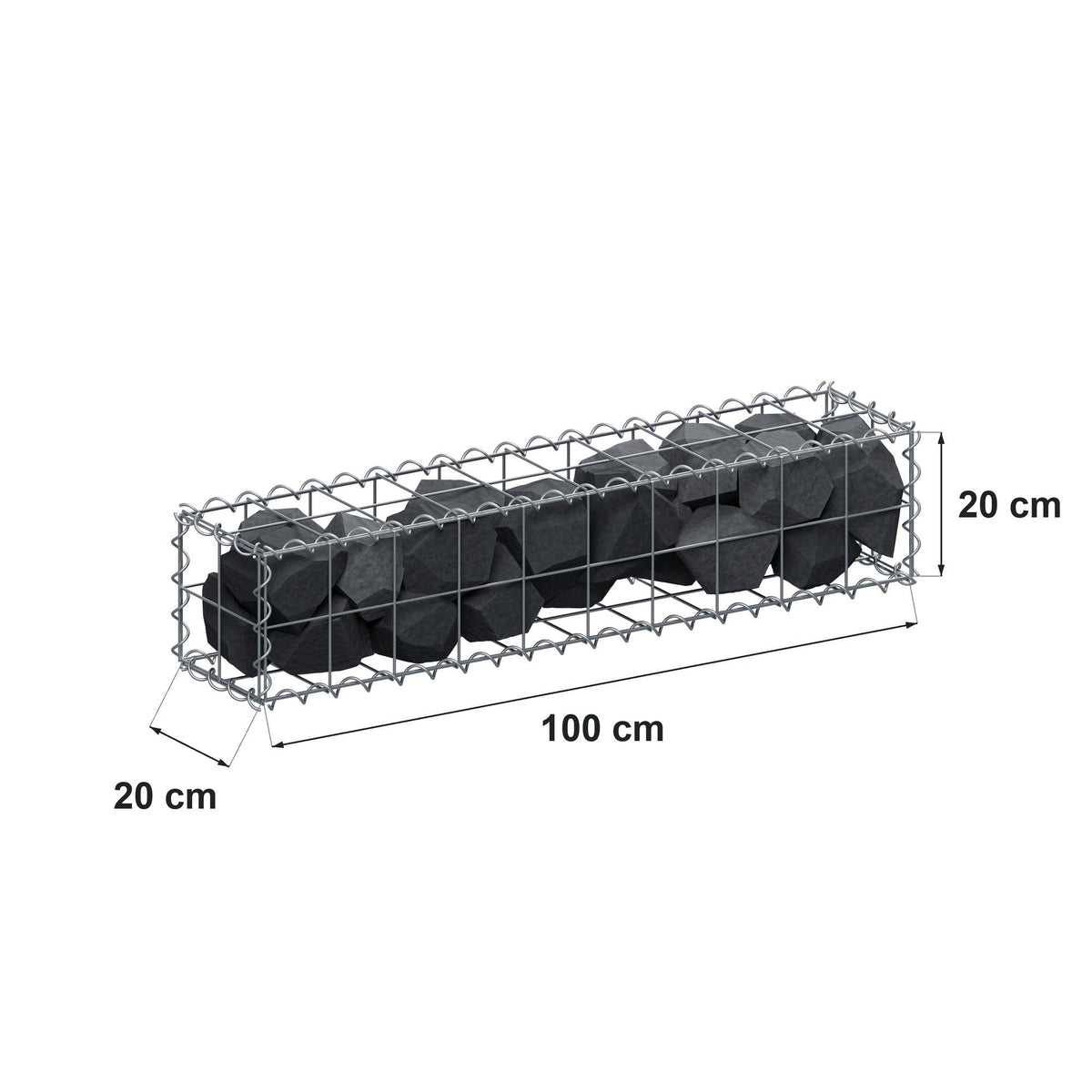 Gabione 100 cm x 20 cm x 20 cm (L x H x T), Maschenweite 10 cm x 10 cm, Spirale