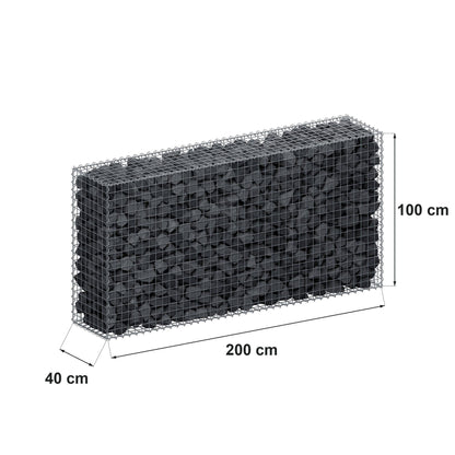 Gabião 200 cm x 100 cm x 40 cm (C x A x P), malhagem 5 cm x 5 cm, espiral