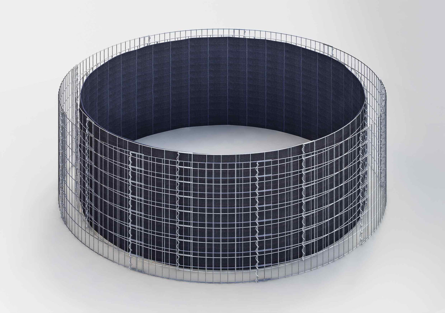 Lit surélevé rond, diamètre extérieur 202 cm, hauteur 50 cm, mailles 5 x 5 cm, épaisseur des parois 15 cm