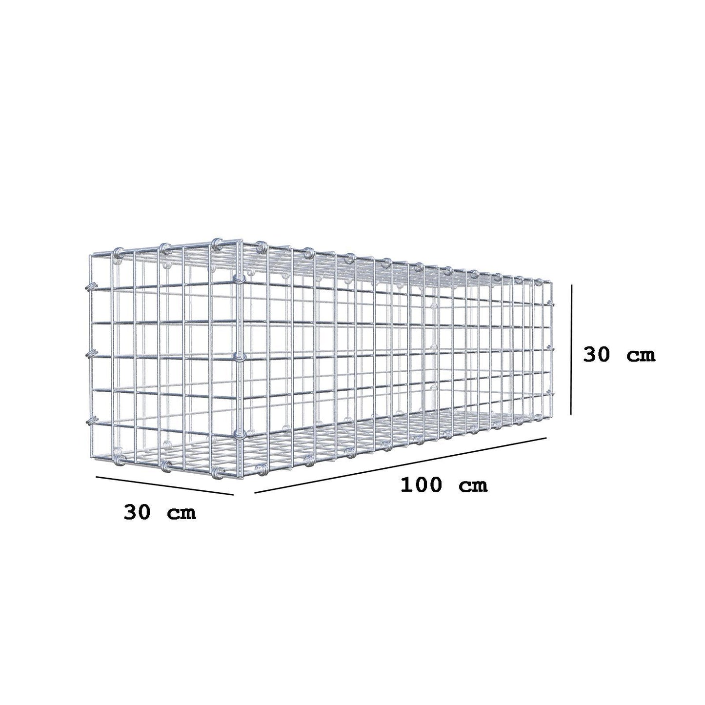 Gabione 100 cm x 30 cm x 30 cm (L x H x T), Maschenweite 5 x 5 cm, Spiralring