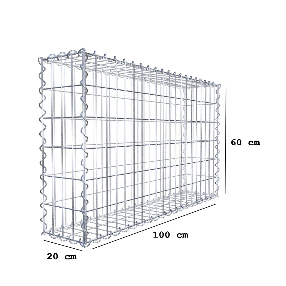 Gabion 100 cm x 60 cm x 20 cm (L x H x P), mailles 5 cm x 10 cm, spirale