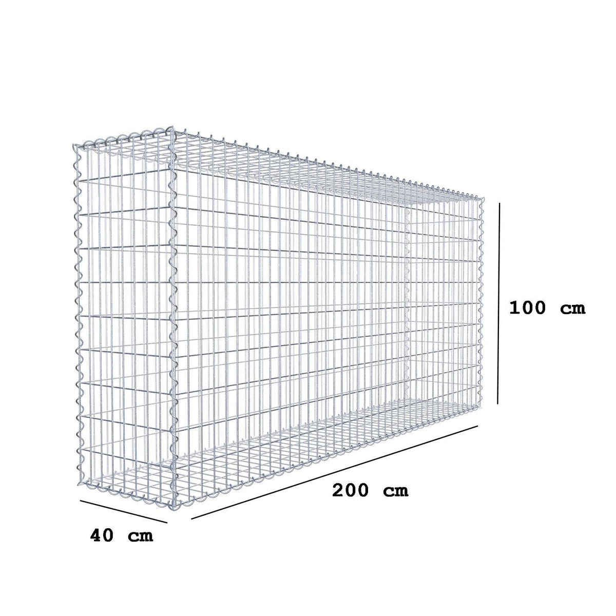 Gabbione 200 cm x 100 cm x 40 cm (L x H x P), maglia 5 cm x 10 cm, spirale