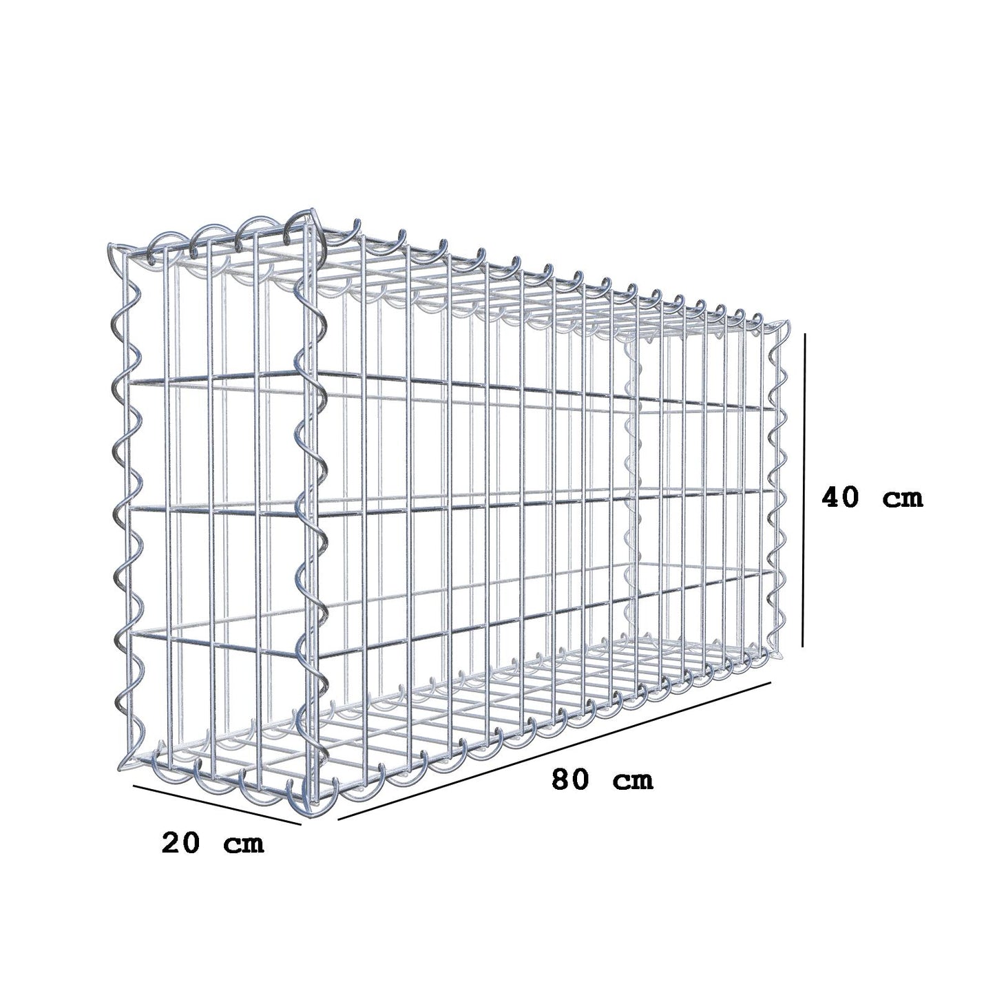 Gabion 80 cm x 40 cm x 20 cm (L x H x P), mailles 5 cm x 10 cm, spirale