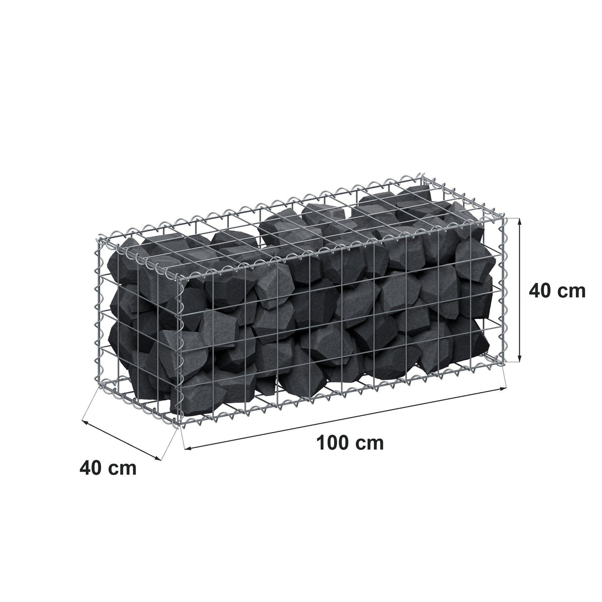 Gabion 100 cm x 40 cm x 40 cm (L x H x D), mesh size 10 cm x 10 cm, spiral