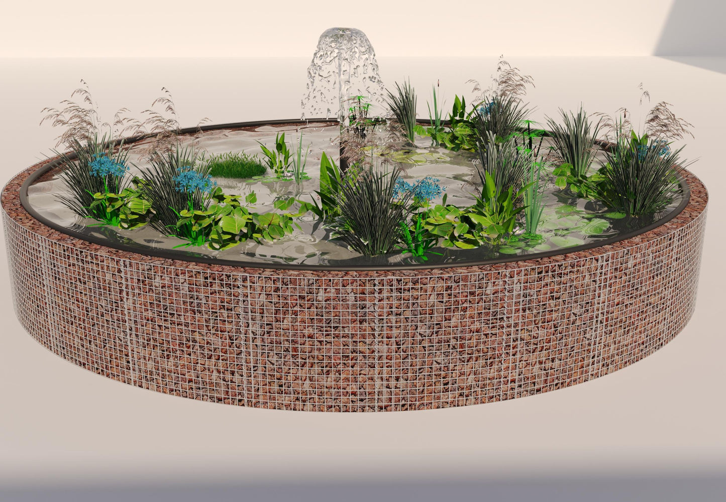 Estanque elevado de gaviones, redondo, diámetro exterior 292 cm, altura 80 cm, malla 5 x 5 cm, espesor de pared 15 cm