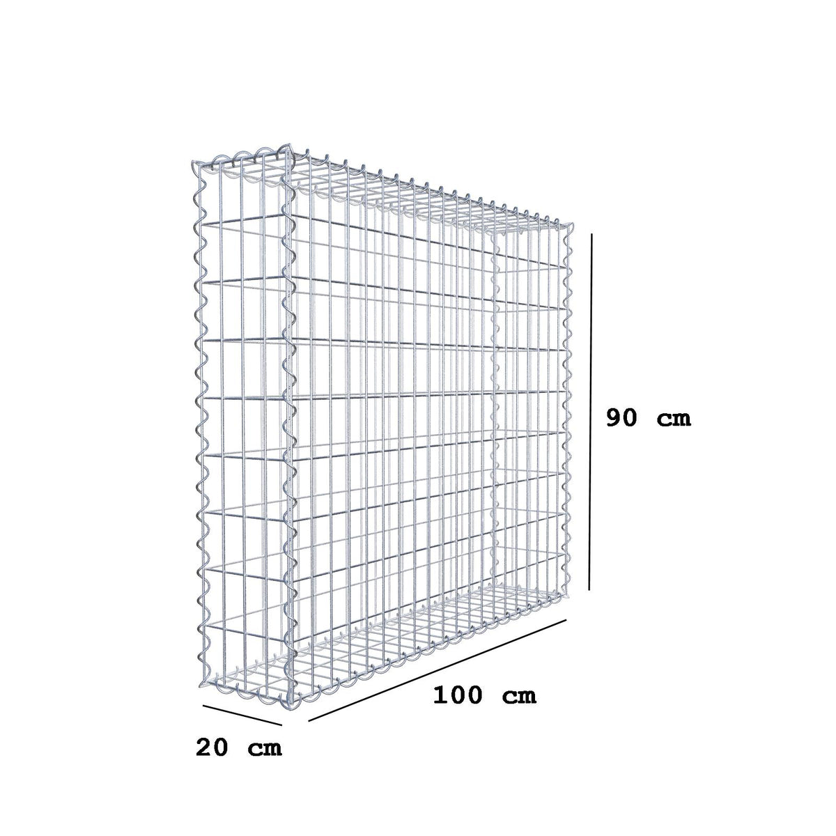 Gabion 100 cm x 90 cm x 20 cm (L x H x P), mailles 5 cm x 10 cm, spirale