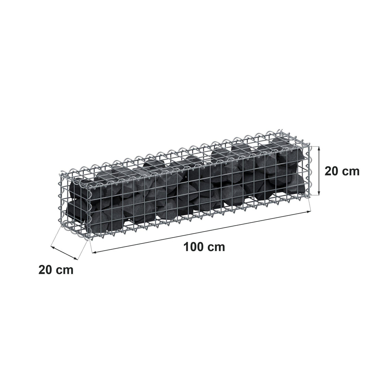 Gabion 100 cm x 20 cm x 20 cm (L x H x D), mesh size 5 cm x 5 cm, spiral