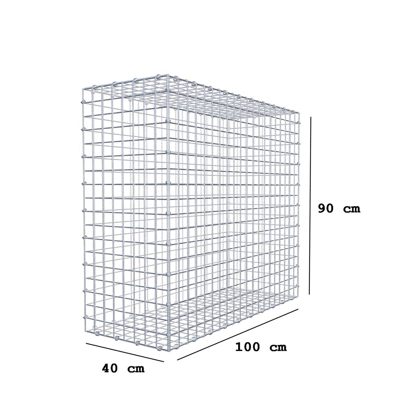 Gabion 100 cm x 90 cm x 40 cm (L x H x D), maskestørrelse 5 x 5 cm, spiralring