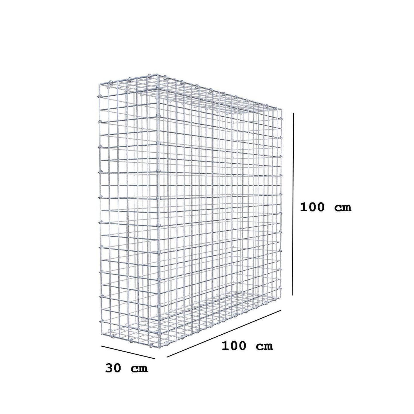 Gabione 100 cm x 100 cm x 30 cm (L x H x T), Maschenweite 5 x 5 cm, Spiralring