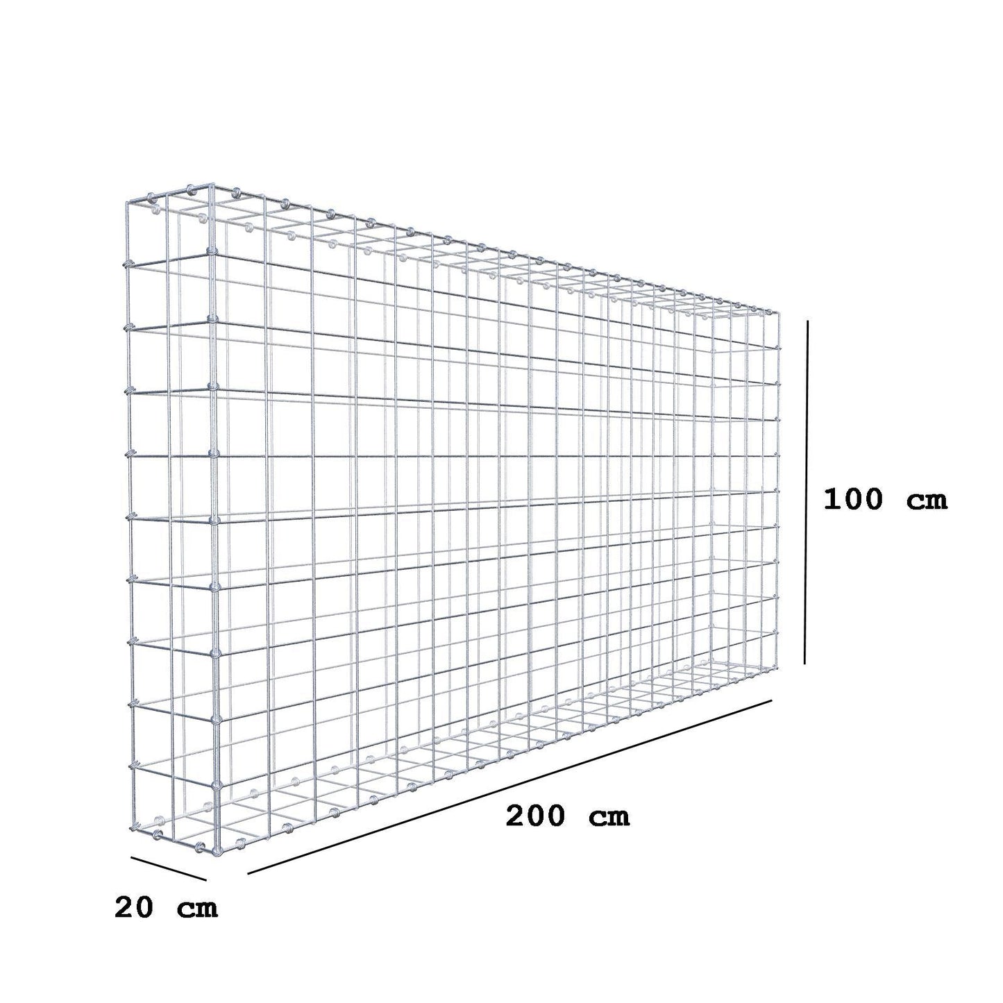 Gabion 200 cm x 100 cm x 20 cm (L x H x D), mesh size 10 x 10 cm, spiral ring