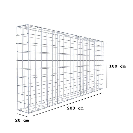 Gabione 200 cm x 100 cm x 20 cm (L x H x T), Maschenweite 10 x 10 cm, Spiralring