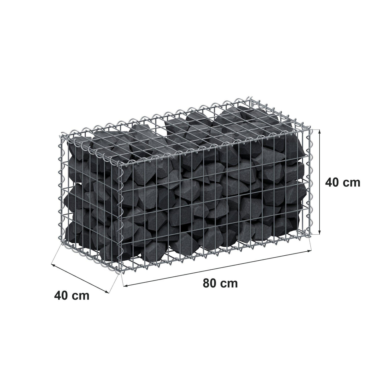 Gabion 80 cm x 40 cm x 40 cm (L x H x D), mesh size 5 cm x 10 cm, spiral
