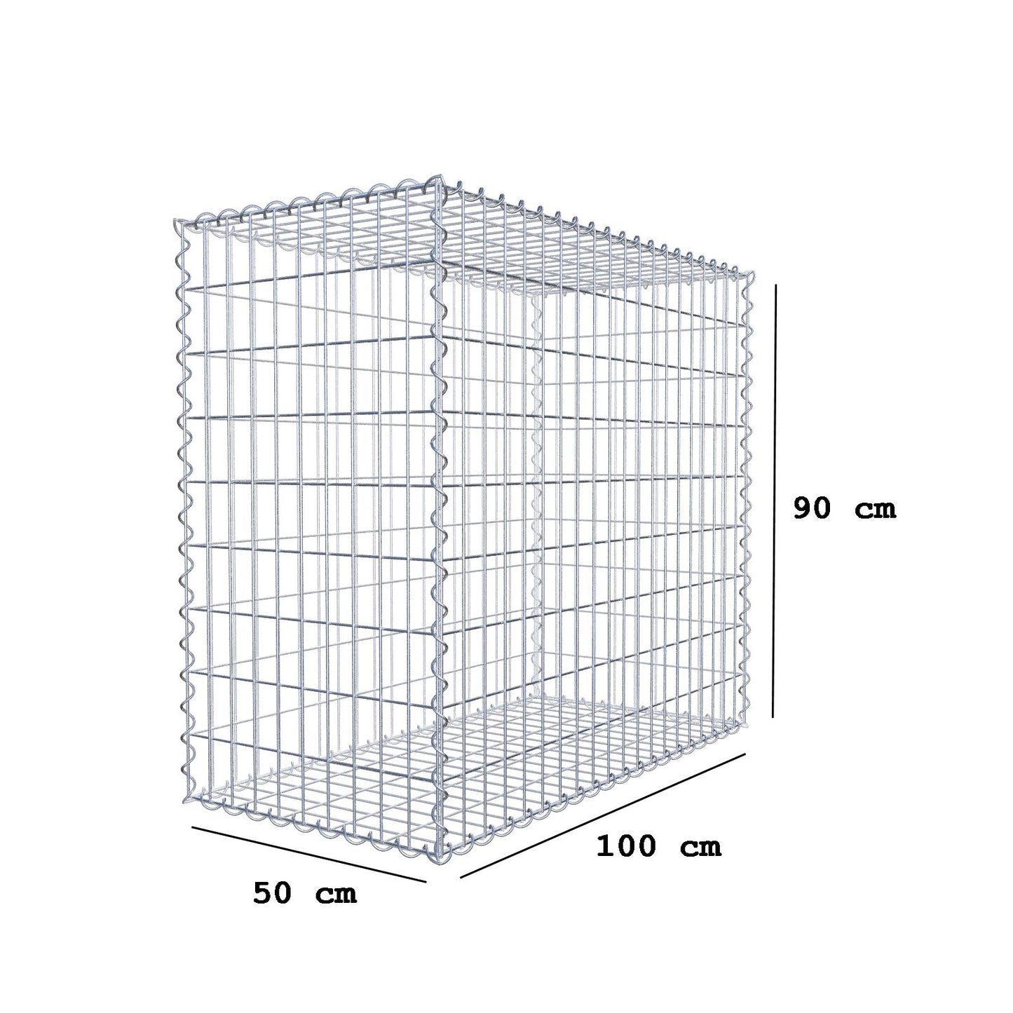 Gabion 100 cm x 90 cm x 50 cm (L x H x D), mesh size 5 cm x 10 cm, spiral