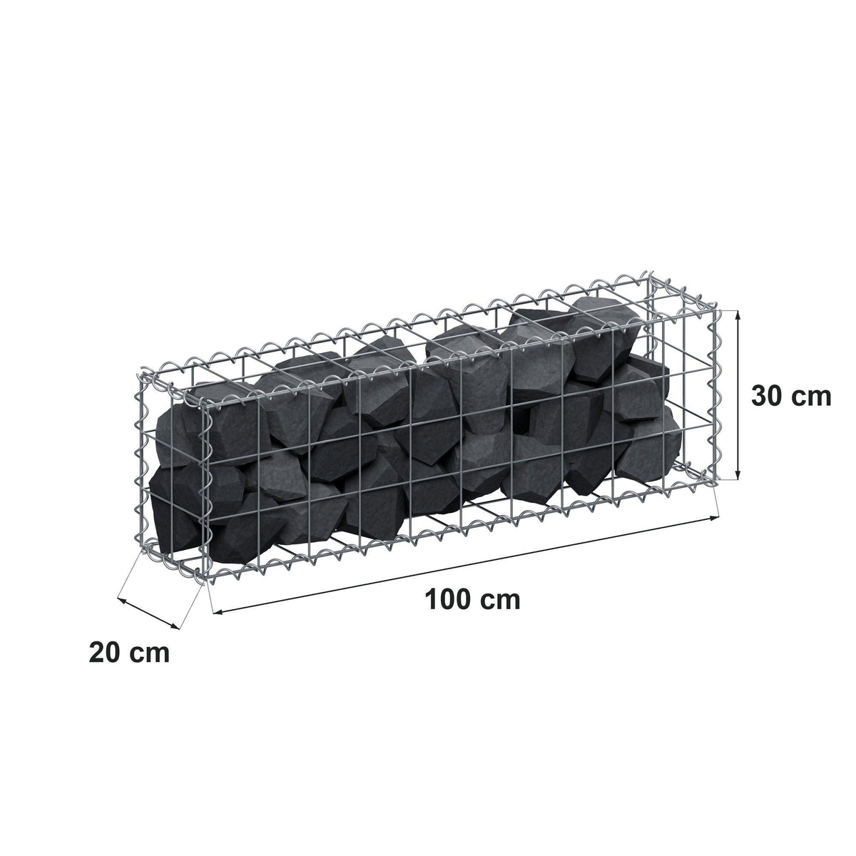 Gabbione 100 cm x 30 cm x 20 cm (L x H x P), maglia 10 cm x 10 cm, spirale