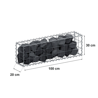 Gabbione 100 cm x 30 cm x 20 cm (L x H x P), maglia 10 cm x 10 cm, spirale