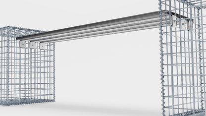 Gabionbænk med 2 spiralformede gabioner, 205 cm lang x 60 cm høj x 40 cm dyb, galvaniseret, MW 5 x 5 cm, med genbrugsplade i antracit