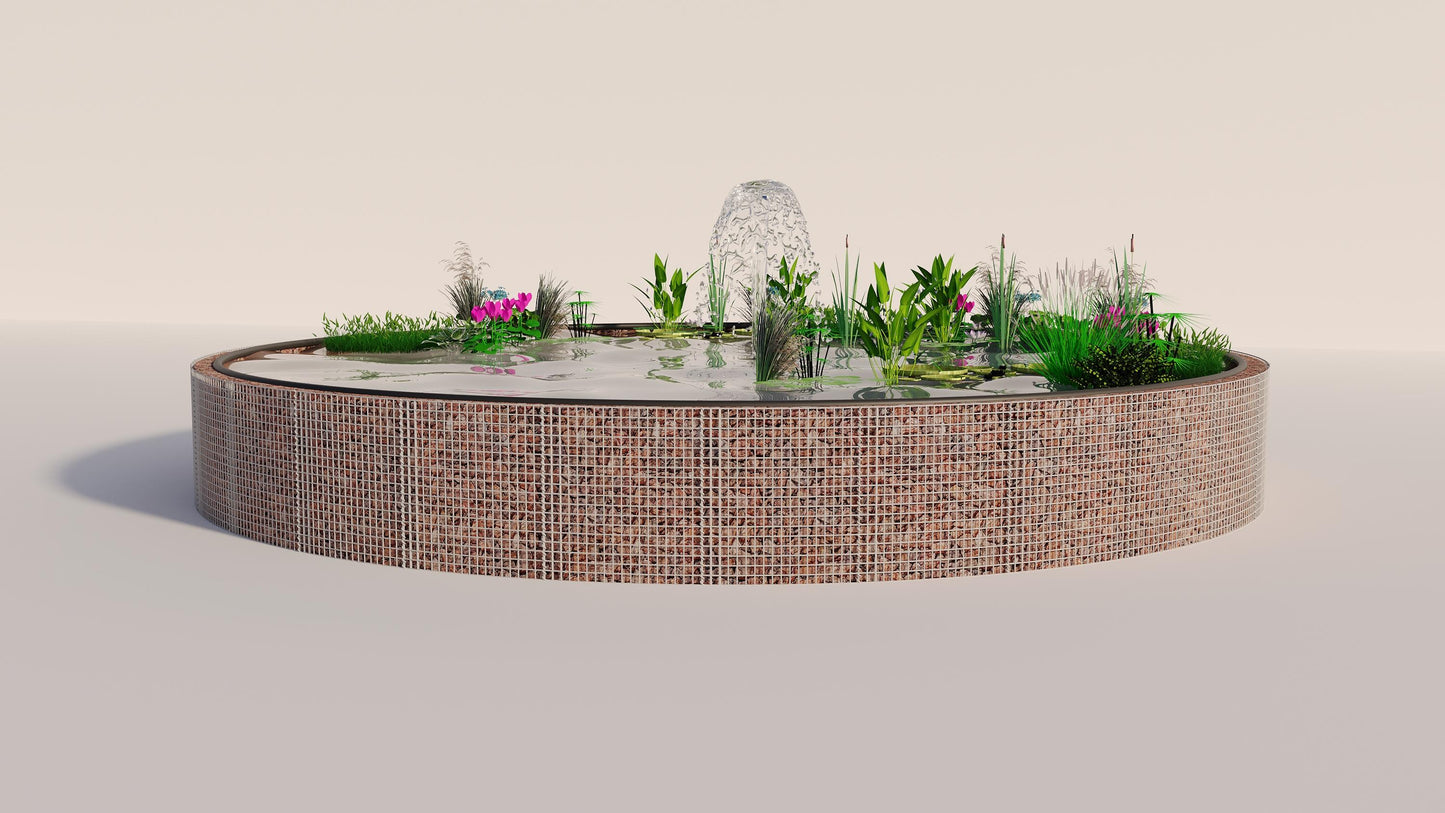 Tanque elevado de gabiões, redondo, diâmetro exterior 322 cm, altura 80 cm, dimensão da malha 5 x 5 cm, espessura da parede 15 cm