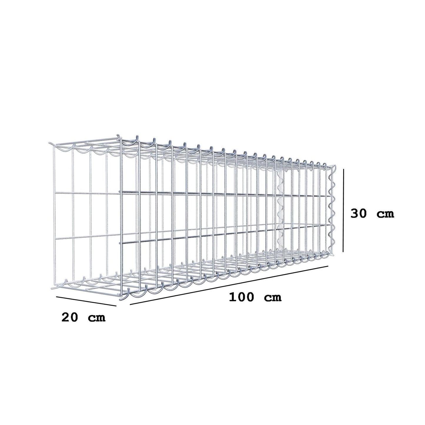 Påväxt gabion typ 2 100 cm x 30 cm x 20 cm (L x H x D), maskstorlek 5 cm x 10 cm, spiral