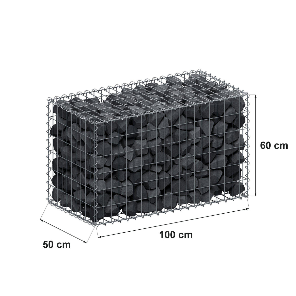 Gabion 100 cm x 60 cm x 50 cm (L x H x D), maskstorlek 5 cm x 10 cm, spiral