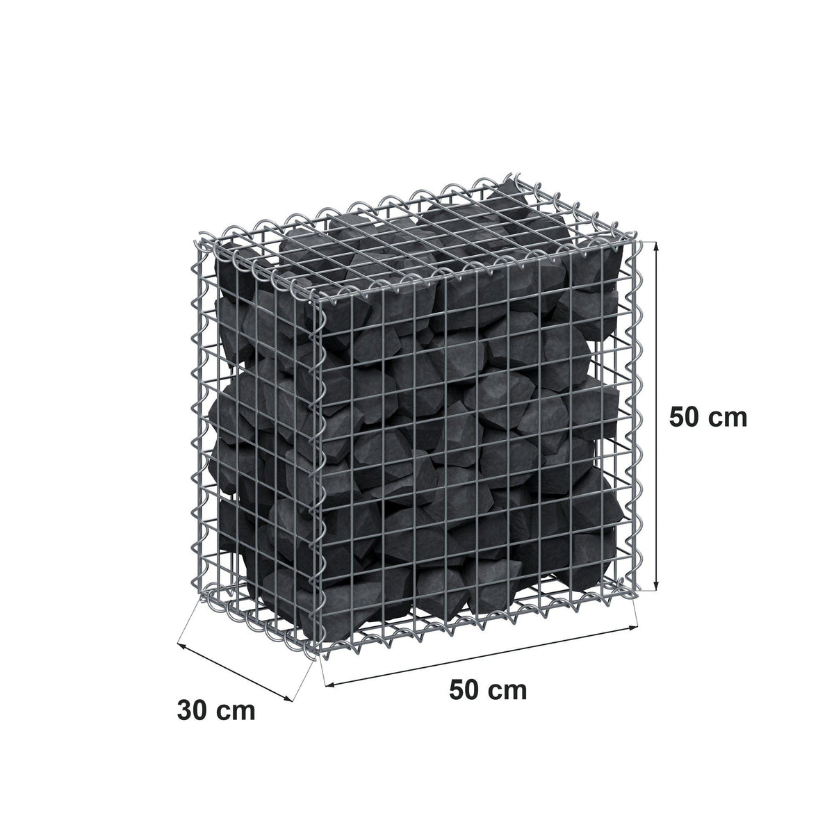 Gabion 50 cm x 50 cm x 30 cm (L x H x D), maskestørrelse 5 cm x 5 cm, spiral