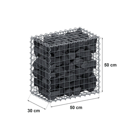 Gabion 50 cm x 50 cm x 30 cm (L x H x D), maskestørrelse 5 cm x 5 cm, spiral